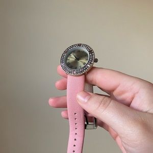 Pink Heidi Daus crystal and leather watch- needs new battery!